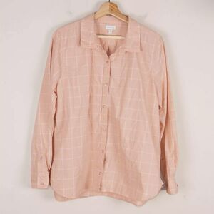 Garnet Hill Organic Pima Cotton Peach Pink Windowpane Button Top Womens 16